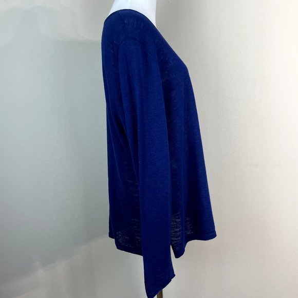 J Jill Sweater Womens Large Navy Blue Linen Cotton Scoop Neck Pocket Lightweight - Picture 5 of 10